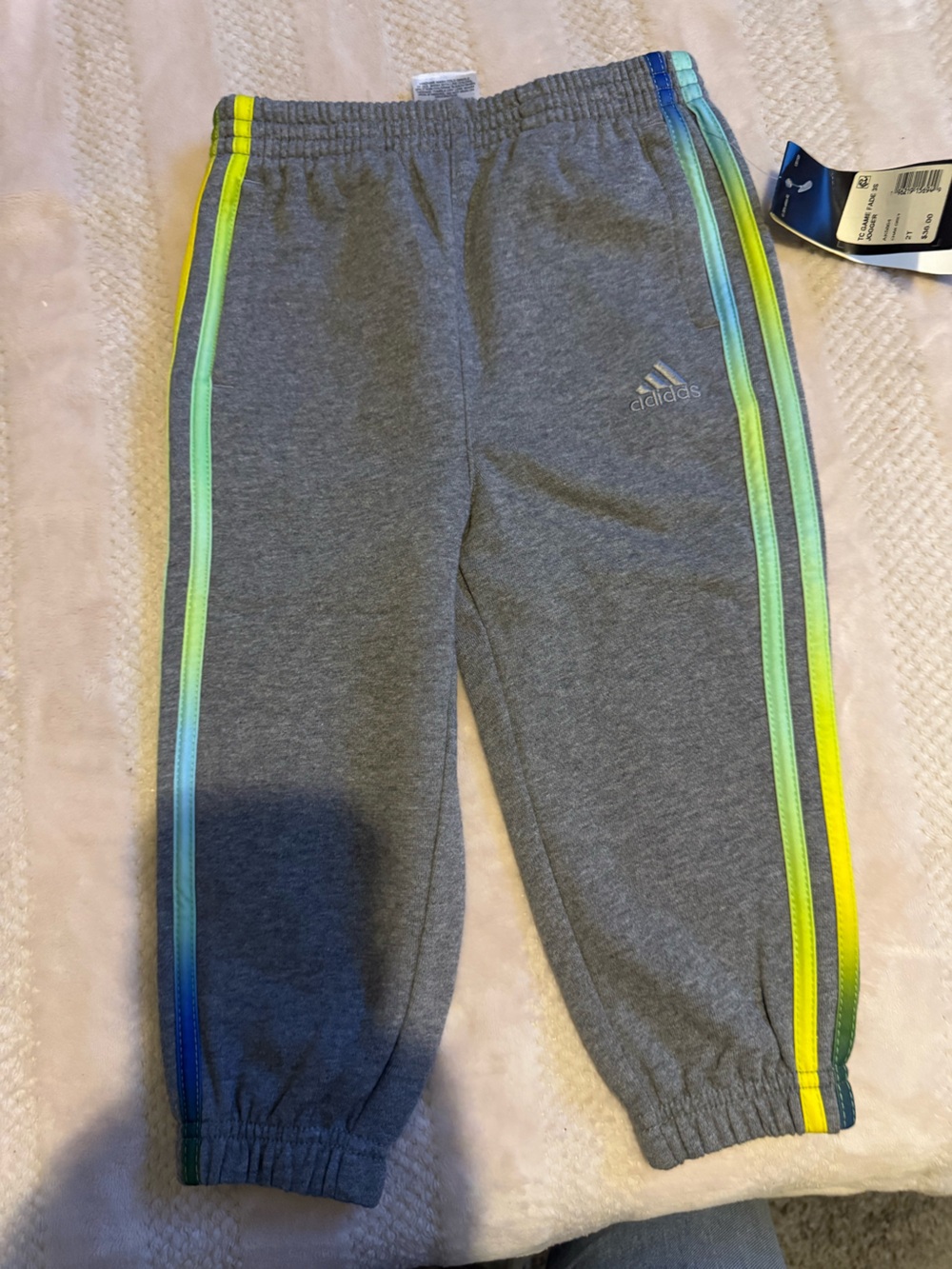 adidas Gray Joggers with Neon Blue Green Yellow Stripes